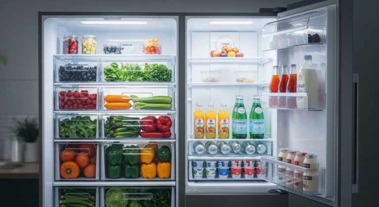 The ultimate guide to refrigerator organization using clear bins and smart zones.